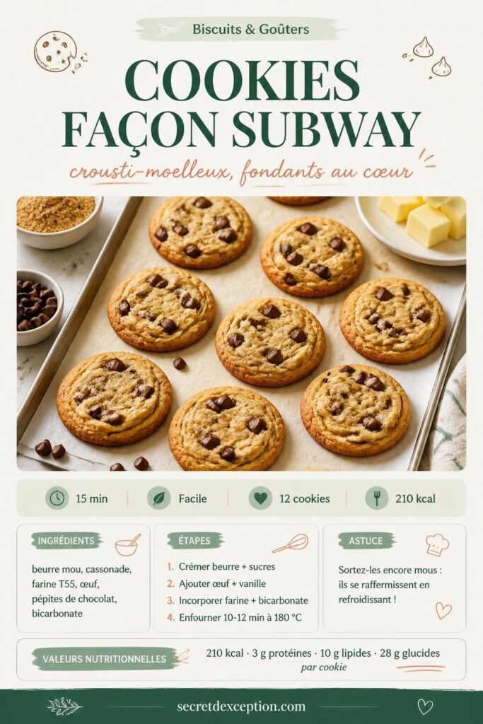 Cookies façon Subway maison dorés avec pépites de chocolat — recette crousti-moelleuse