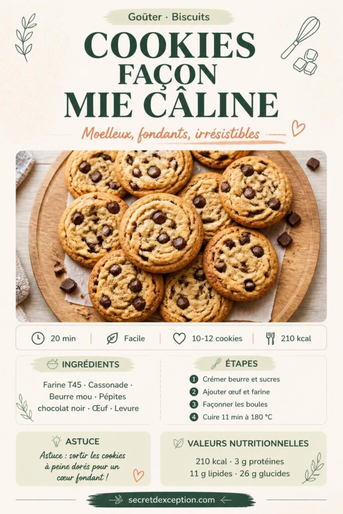 Cookies façon Mie Câline sur une grille, cœur fondant au chocolat, recette maison facile