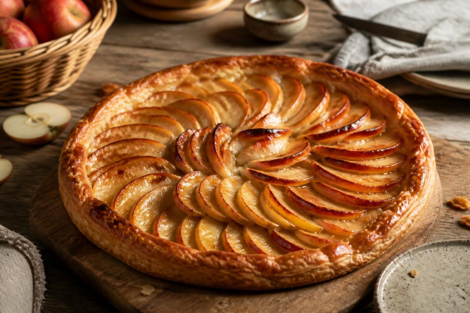 Tarte aux pommes à la pâte feuilletée : recette facile et croustillante