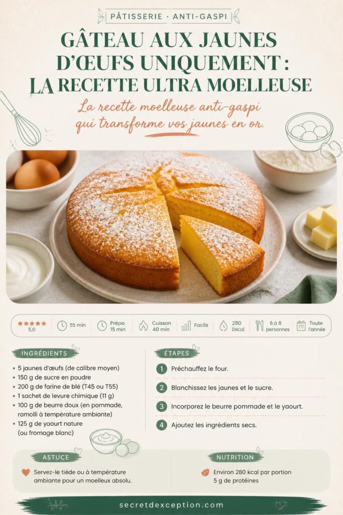Gâteau aux jaunes d'œufs uniquement, recette moelleuse anti-gaspi