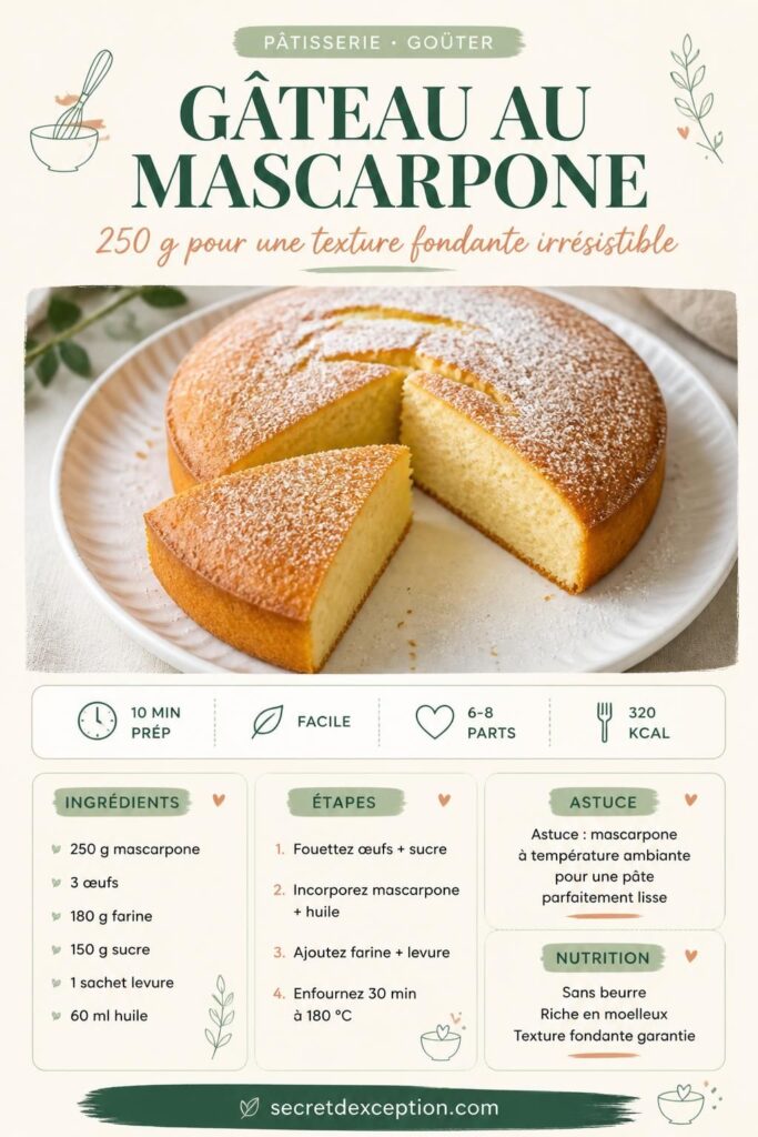 Gâteau moelleux au mascarpone : recette facile en 40 minutes sur secretdexception.com