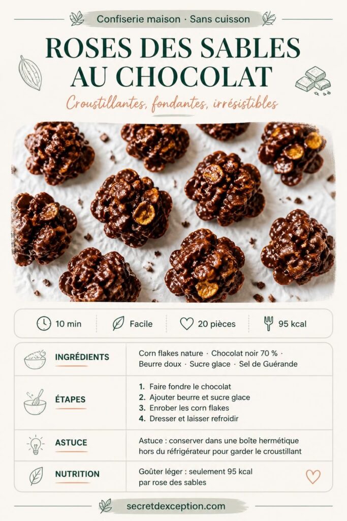 Roses des sables au chocolat noir sur papier sulfurisé, recette facile et croustillante